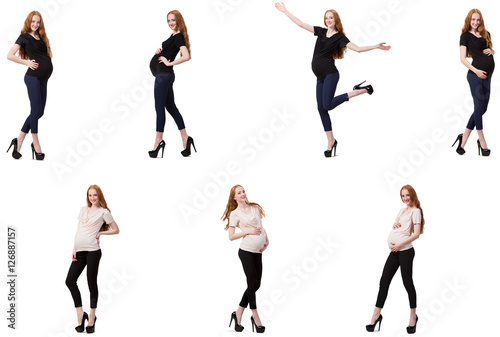 Pregnant woman in composite image isolated on white