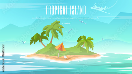 Vector banner on the theme of Paradise Island with Tropical Palm