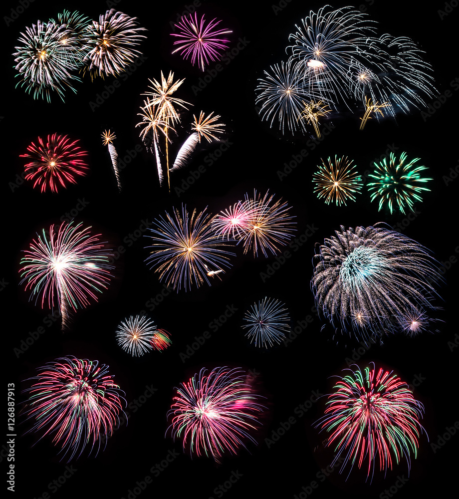 Real fireworks isolated on the black background