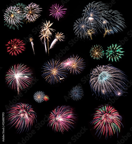 Real fireworks isolated on the black background
