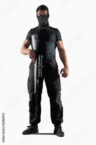 Man with sniper rifle standing isolated © 27mistral