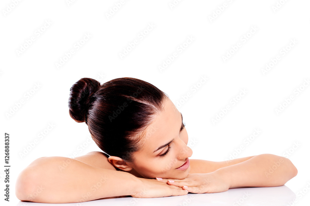 Beautiful nude woman isolated on white background. Beautiful nude woman isolated on white background.