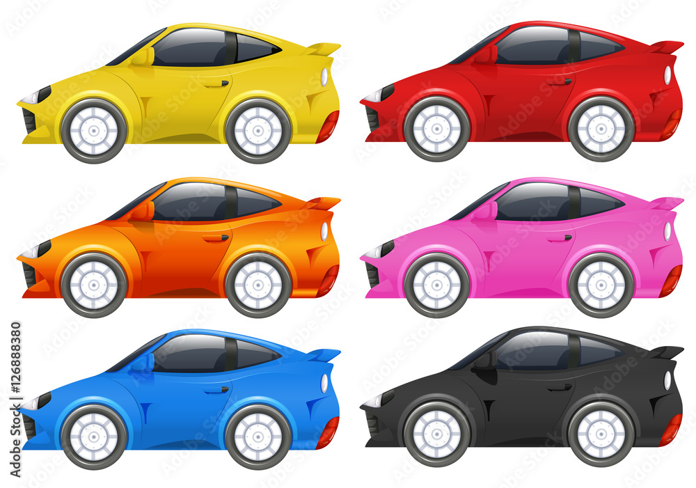 Racing cars in six different colors