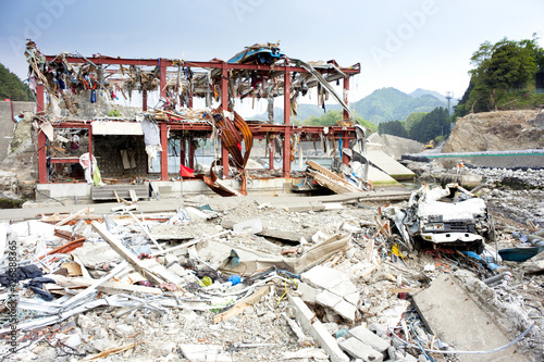 After earthquake and tsunami ,destroyed town on the Pacific photo