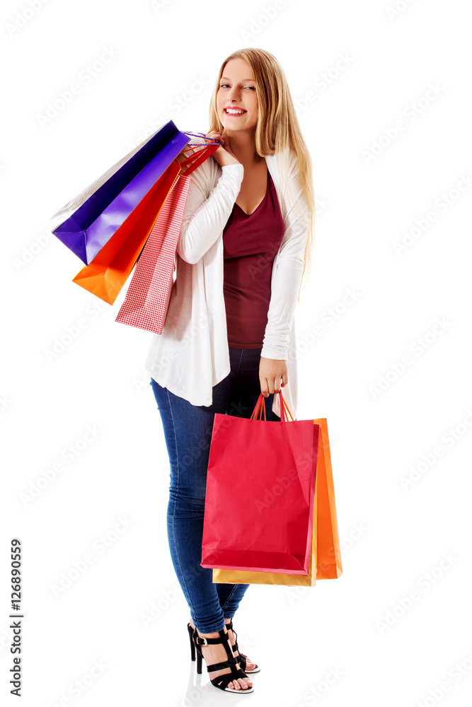 Beauty hhopping woman holding bags
