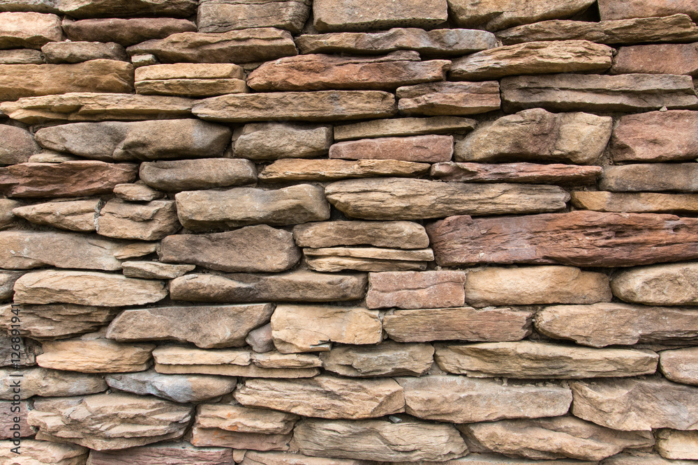 Cobblestone brick wall with brown bricks.