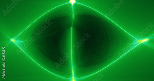 Abstract Design In Green And Yellow Lines Curves Particles On Da