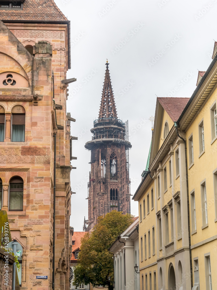 Clock tower of Freiburg minster cathedral