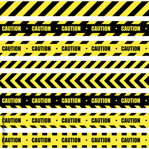 Vector set of seamless tapes. For restriction and dangerous zones. Yellow and black.