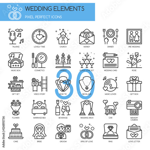 Wedding Elements , Thin Line and Pixel Perfect Icons