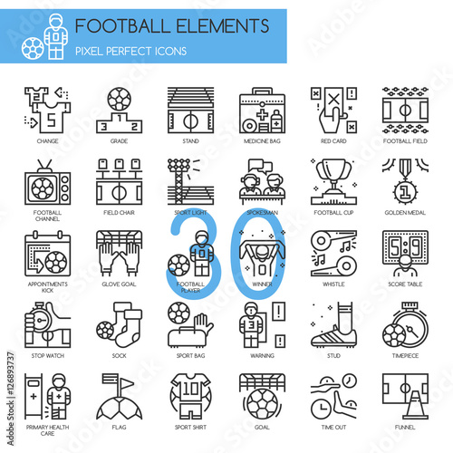 Football Elements , Thin Line and Pixel Perfect Icons