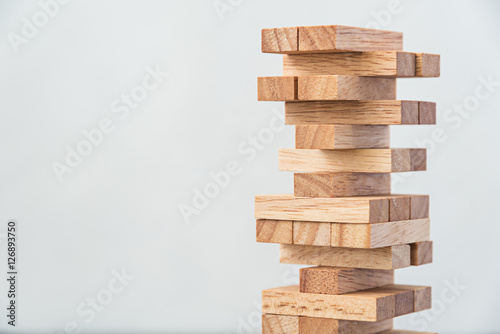 wood block stack on white table