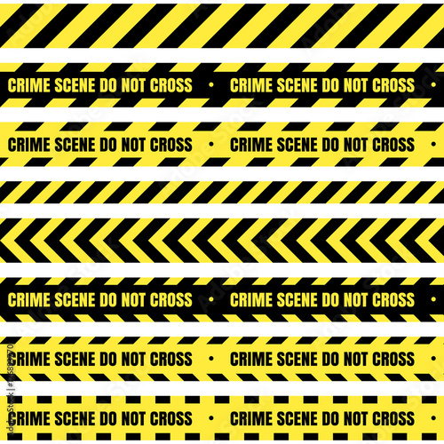 Vector set of seamless tapes. For restriction and dangerous zones. Yellow and black.
