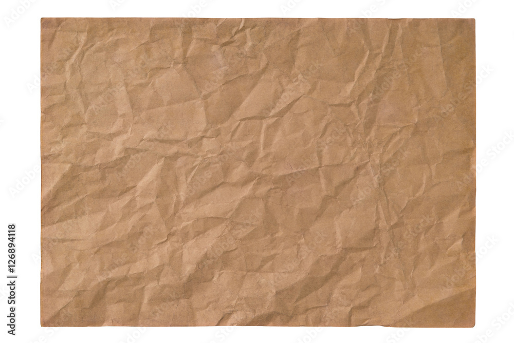 old brown crumpled paper sheet isolated on white background