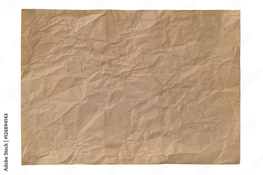 old brown crumpled paper sheet isolated on white background