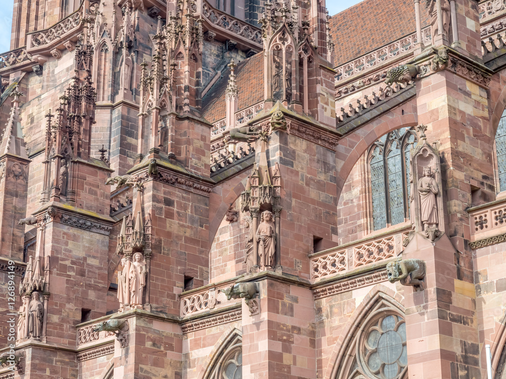 Gargoyle and statues of Freiburg cathedral