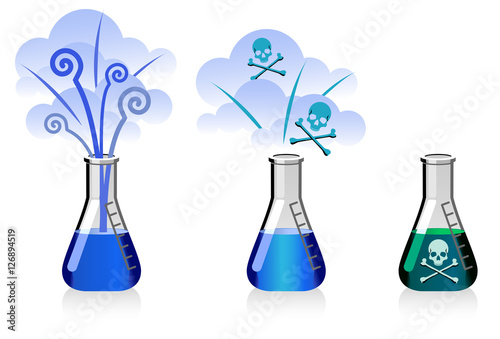 Lab beaker with toxic, poisonous chemicals and cross bones