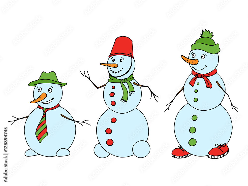 Snowman graphic green red color sketch isolated illustration vector