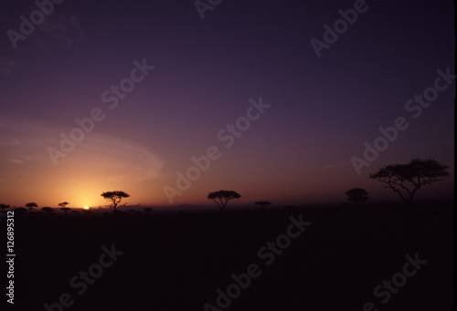 ケニアの空 サバンナ 夕日 日の出 日の入り 夕暮れ 夜明け アフリカ 地平線