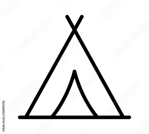 Camping tent at outdoor camp or tipi / teepee line art icon for apps and websites