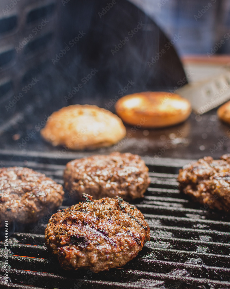 Hamburger on grill Hamburger on grill