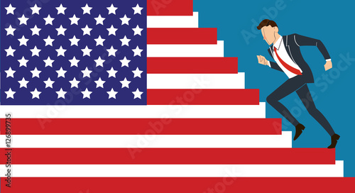 businessman running on America Flag , successful in USA concept