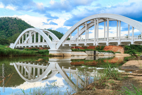 White bridge backdrop blue sky at mae tha, Lamphun, Thailand.