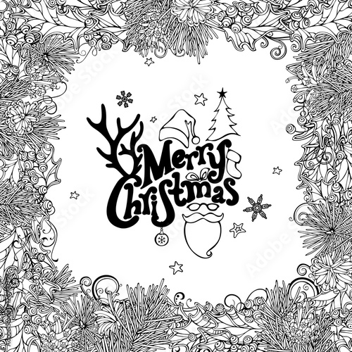 Vector Merry Christmas round frame.