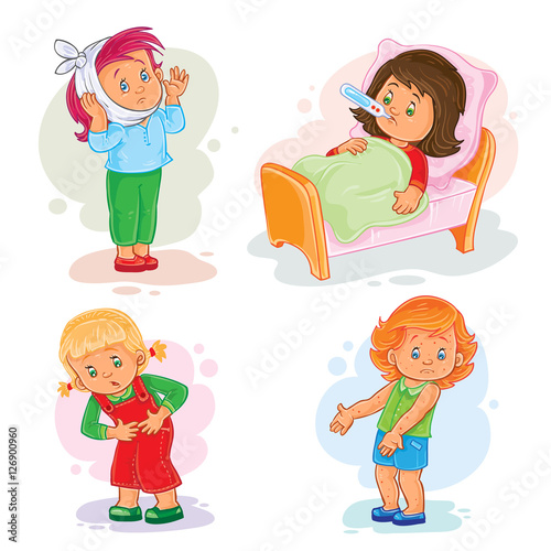 Set icons little girl sick