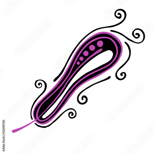 Vector hand drawn illustration, decorative ornamental stylized feather. Pink  graphic illustration isolated on the white background. Inc drawing silhouette.