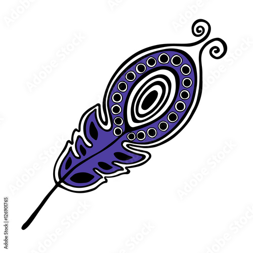 Vector hand drawn illustration, decorative ornamental stylized feather.  Blue graphic illustration isolated on the white background. Inc drawing silhouette.