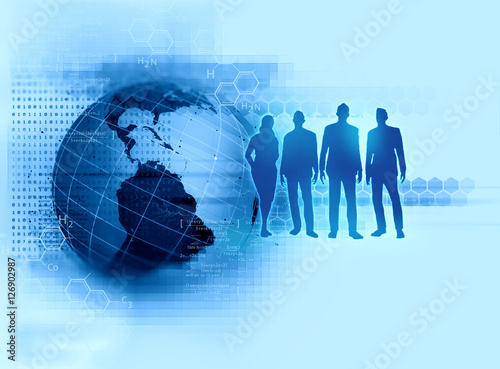 group of silouette business people on technology background