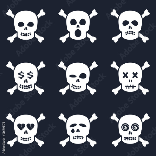 White scull smiles vector icons