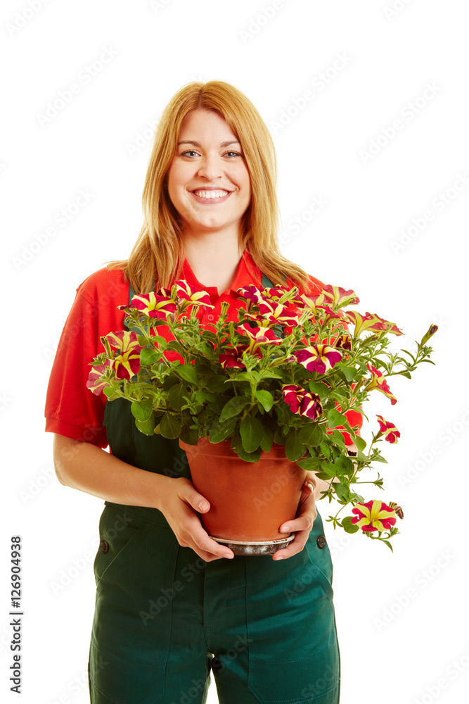 Blonde Frau als Florist oder Gärtner Blonde Frau als Florist oder Gärtner