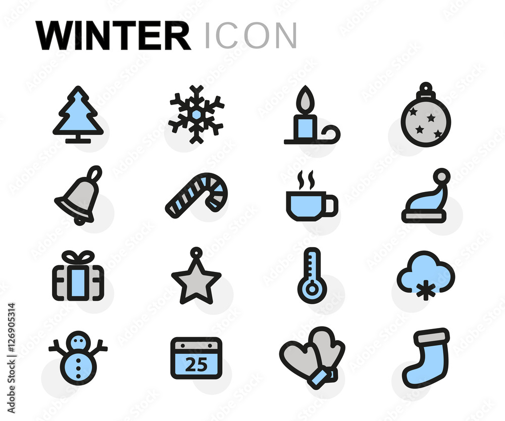 Fototapeta premium Vector flat winter icons set