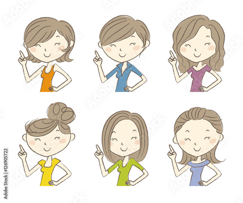 いろいろな髪型　笑顔の女性イラストセット