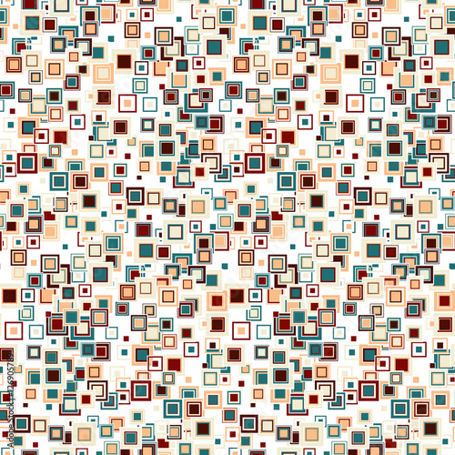 Geometric seamless pattern. The squares of different sizes and colors, arranged on white background. Useful as design element for texture and artistic compositions.