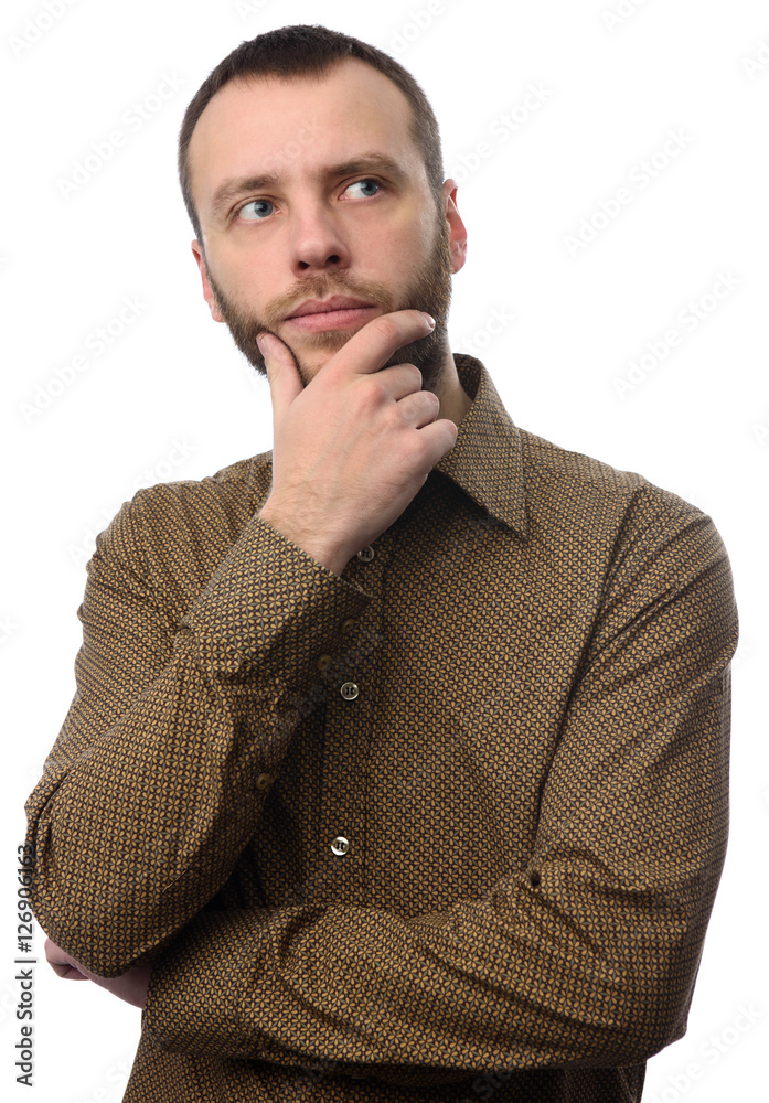 handsome man with beard looking up and thinking handsome man with beard looking up and thinking