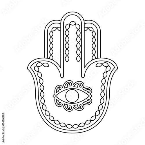 Hamsa icon in outline style isolated on white background. Religion symbol stock vector illustration.