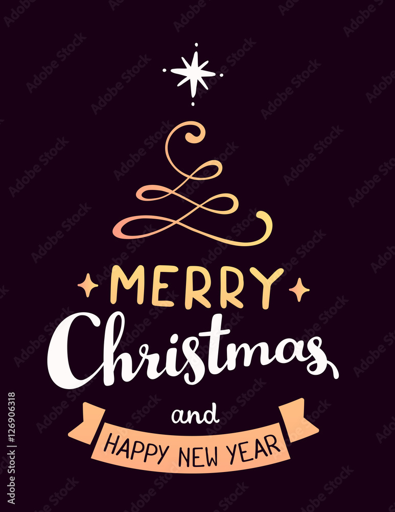 Vector illustration of golden color stylized christmas fir tree
