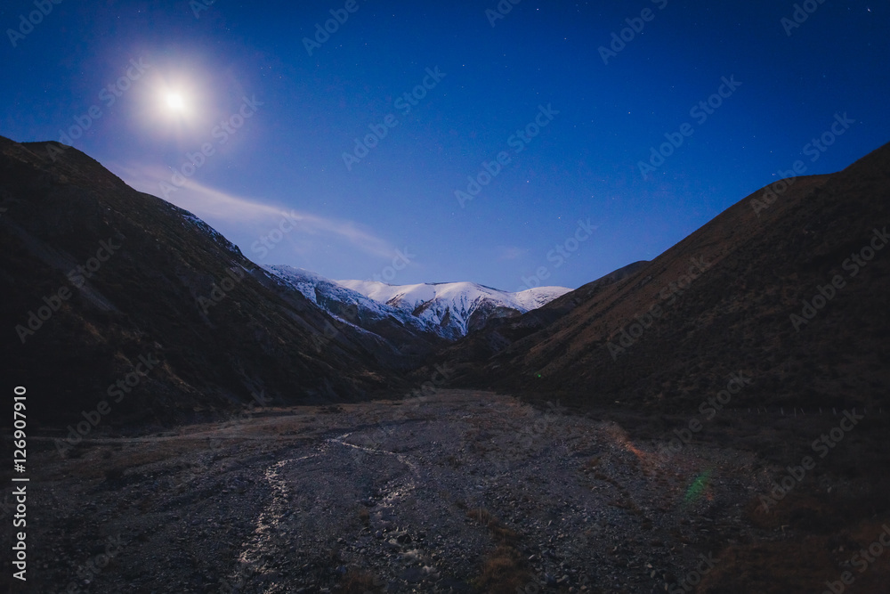 arthur's pass snow mountain at night in New Zealand