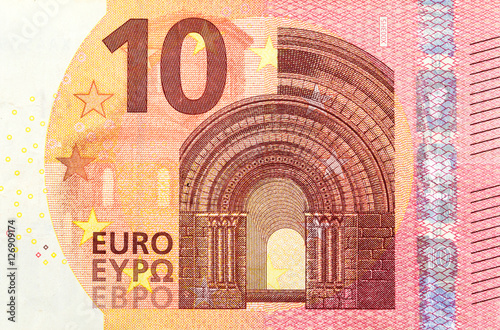 Ten Euro banknote fragment closeup