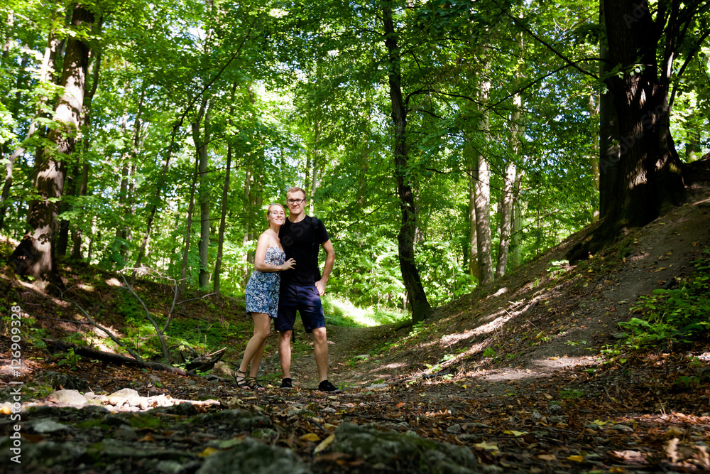 Young couple in Beautiful forest Koprivnice