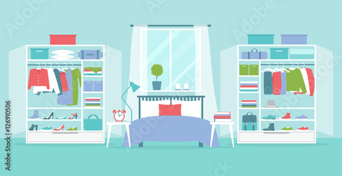 Vector illustration of the bedroom with wardrobes