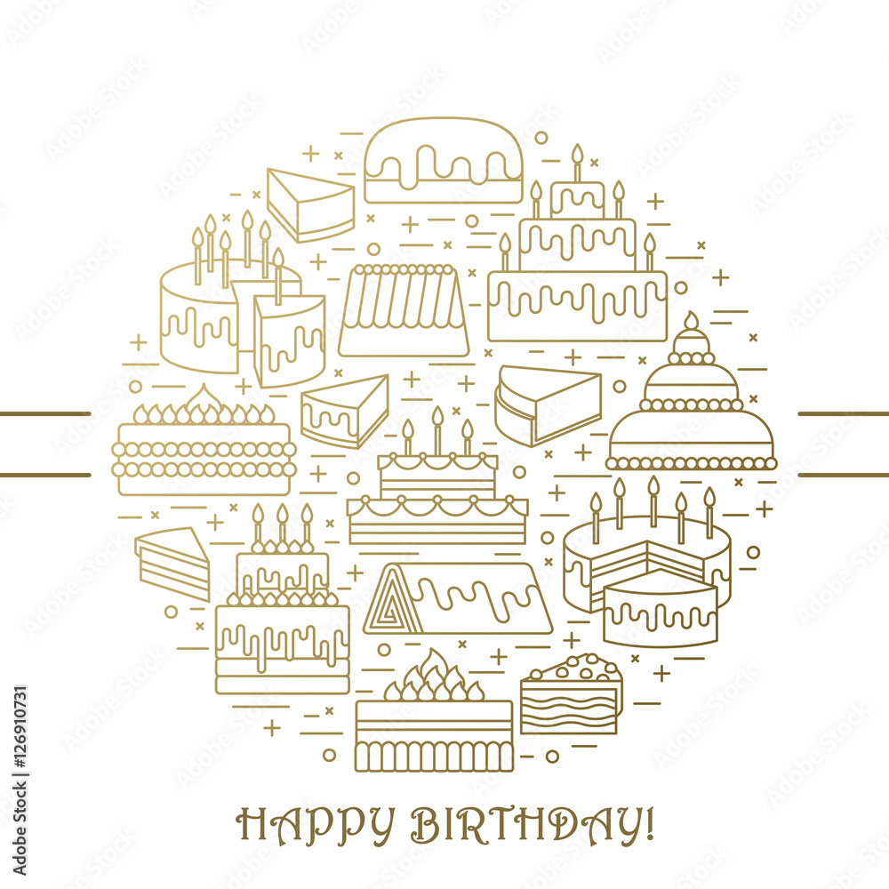 Cake with candle vector icons line set isolated. Sweet dessert illustration. Happy birthday wedding party celebration food collection. Bakery, cafe, restaurant design elements. Chocolate cream slice. Cake with candle vector icons line set isolated. Sweet dessert illustration. Happy birthday wedding party celebration food collection. Bakery, cafe, restaurant design elements. Chocolate cream slice.