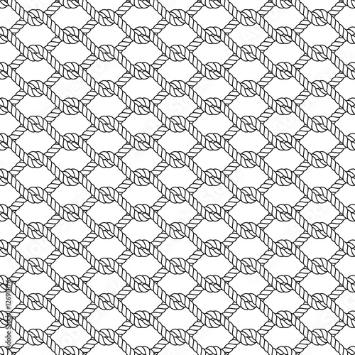 Marine rope knot seamless vector pattern. Nautical design. Navy illustration. Ocean wallpaper. Stripe elements. Geometric scrapbook print. Paper graphic cover. Cord background. Sailor simple backdrop.