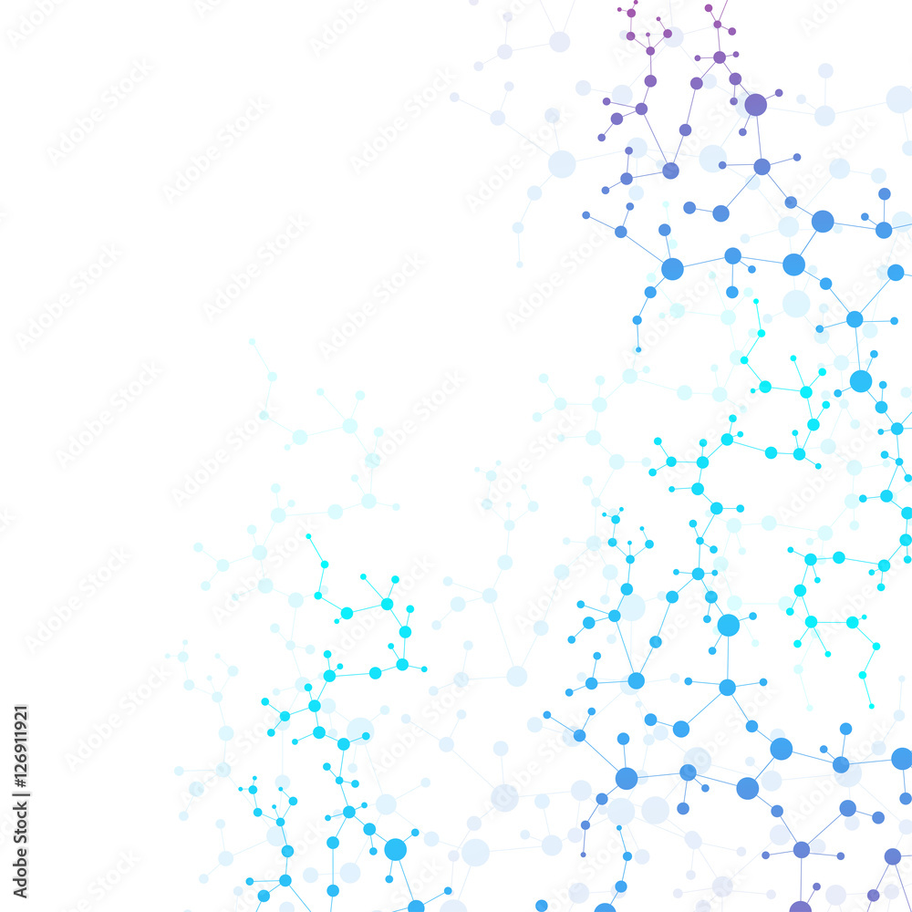 Structure molecule and communication. Dna, atom, neurons. Scientific concept for your design. Connected lines with dots. Medical, technology, chemistry, science background. Vector illustration.