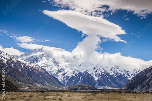 Amazing Cloud with Mount Sealy at Aoraki/ Mount Cook National Pa photo