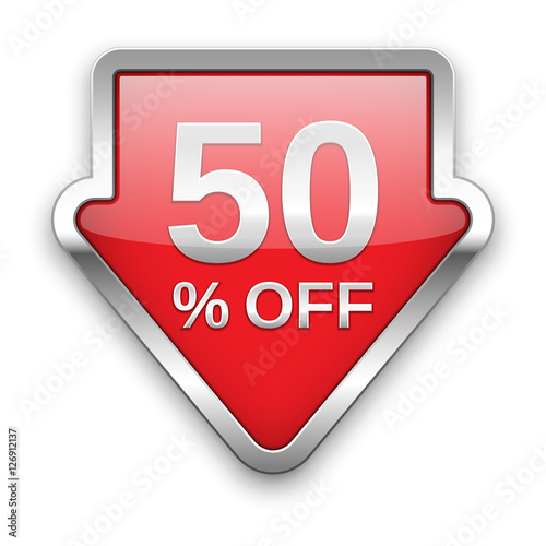 50  percent off vector badge, silver
