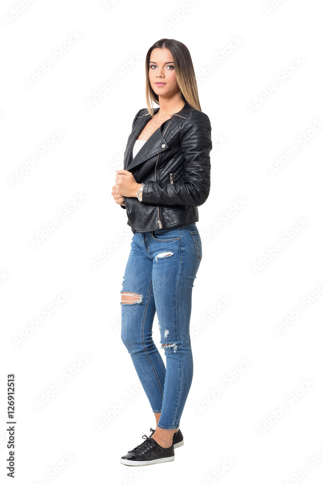 Pretty female fashion model in casual clothes posing at camera. Full body  length portrait isolated over white background Stock Photo | Adobe Stock